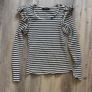 Black and White Striped Ruffle Sleeve Top